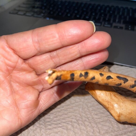 Vintage Leather Wrapped Paper Mache Leopard Green Eyes Teeth Whiskers - Picture 9 of 11